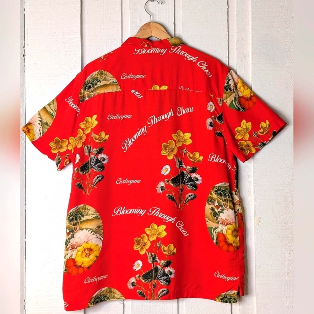 CivilRegime Tropical Flair Button Down Casual Shirt Red Yellow Mens Size Large - Picture 4 of 17